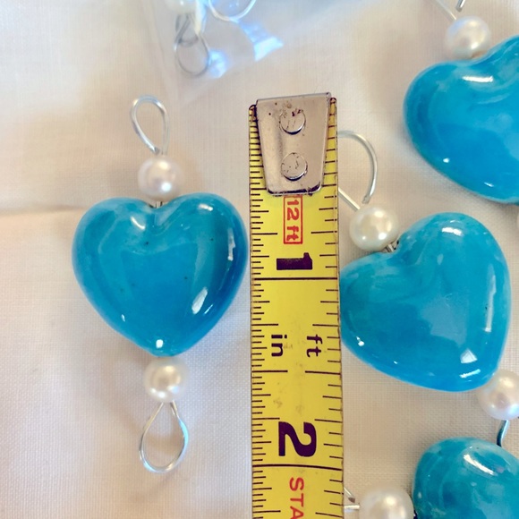 Blue Glazed Ceramic Porcelain Hearts & Pearl Beads W Metal Links (lot 10 links) - Picture 4 of 11